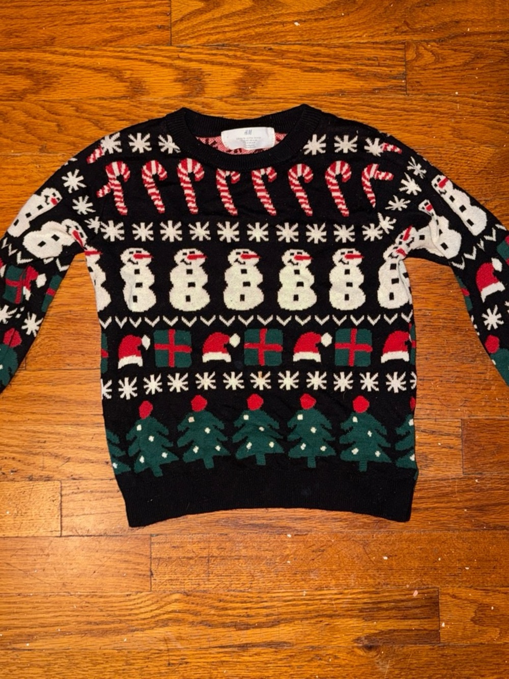 H&M Black Holiday Sweater with Snowmen & Trees